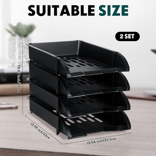 8 Pcs Stackable Paper Trays Organizer Letter Tray for Desk, Black