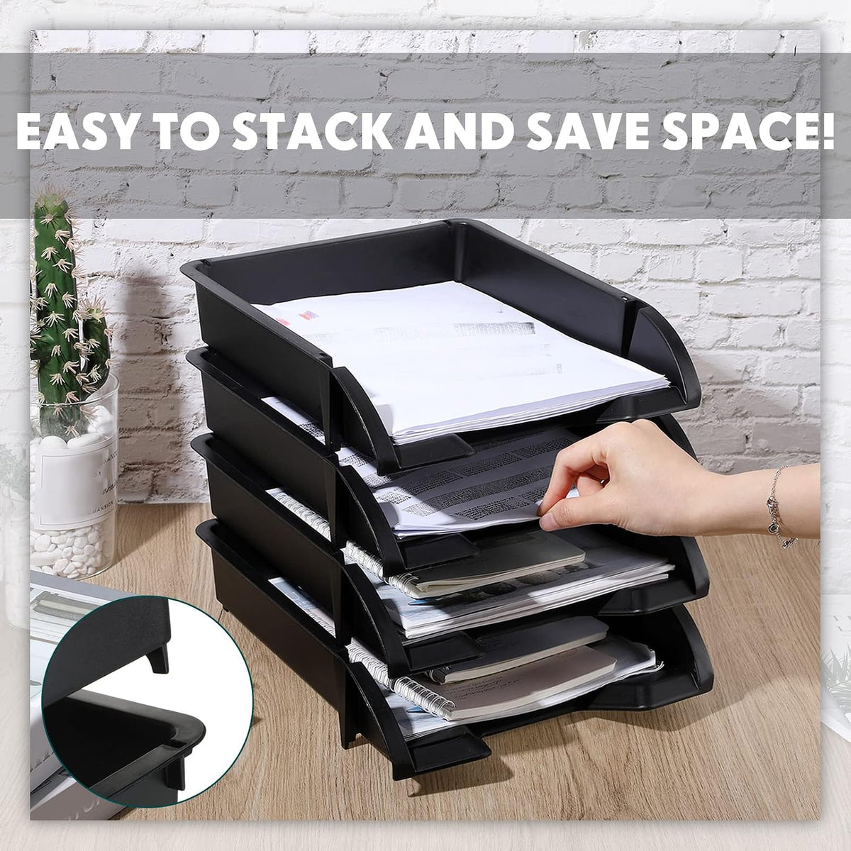 8 Pcs Stackable Paper Trays Organizer Letter Tray for Desk, Black