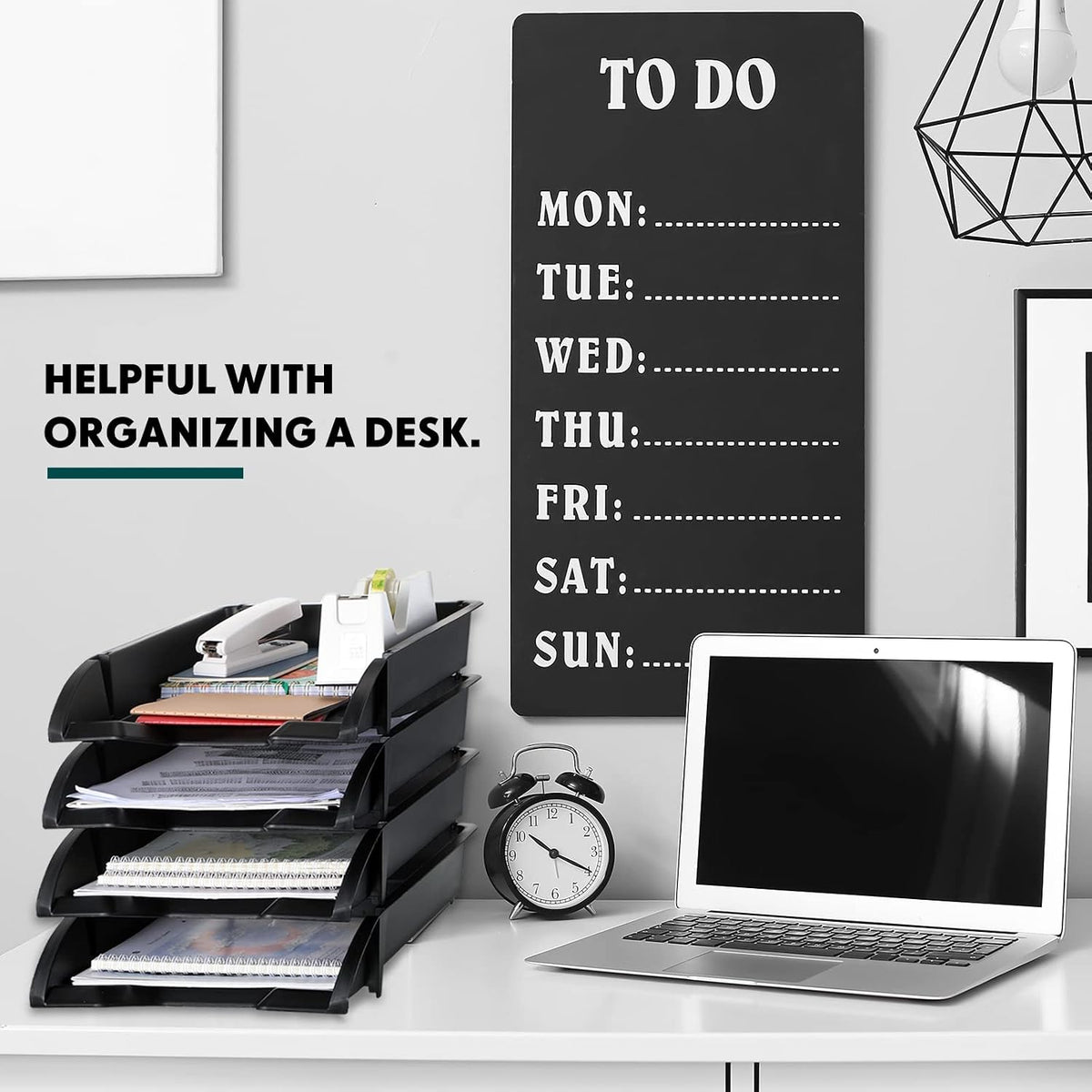 8 Pcs Stackable Paper Trays Organizer Letter Tray for Desk, Black