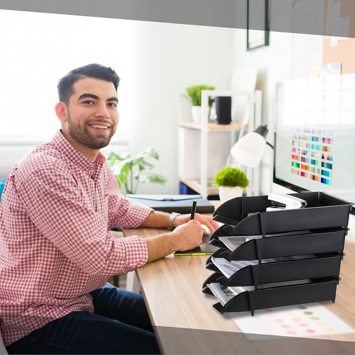 8 Pcs Stackable Paper Trays Organizer Letter Tray for Desk, Black
