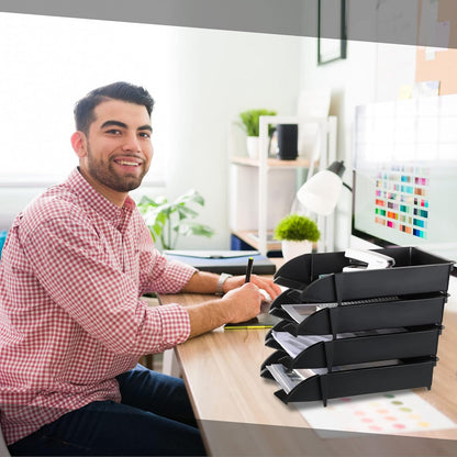8 Pcs Stackable Paper Trays Organizer Letter Tray for Desk, Black