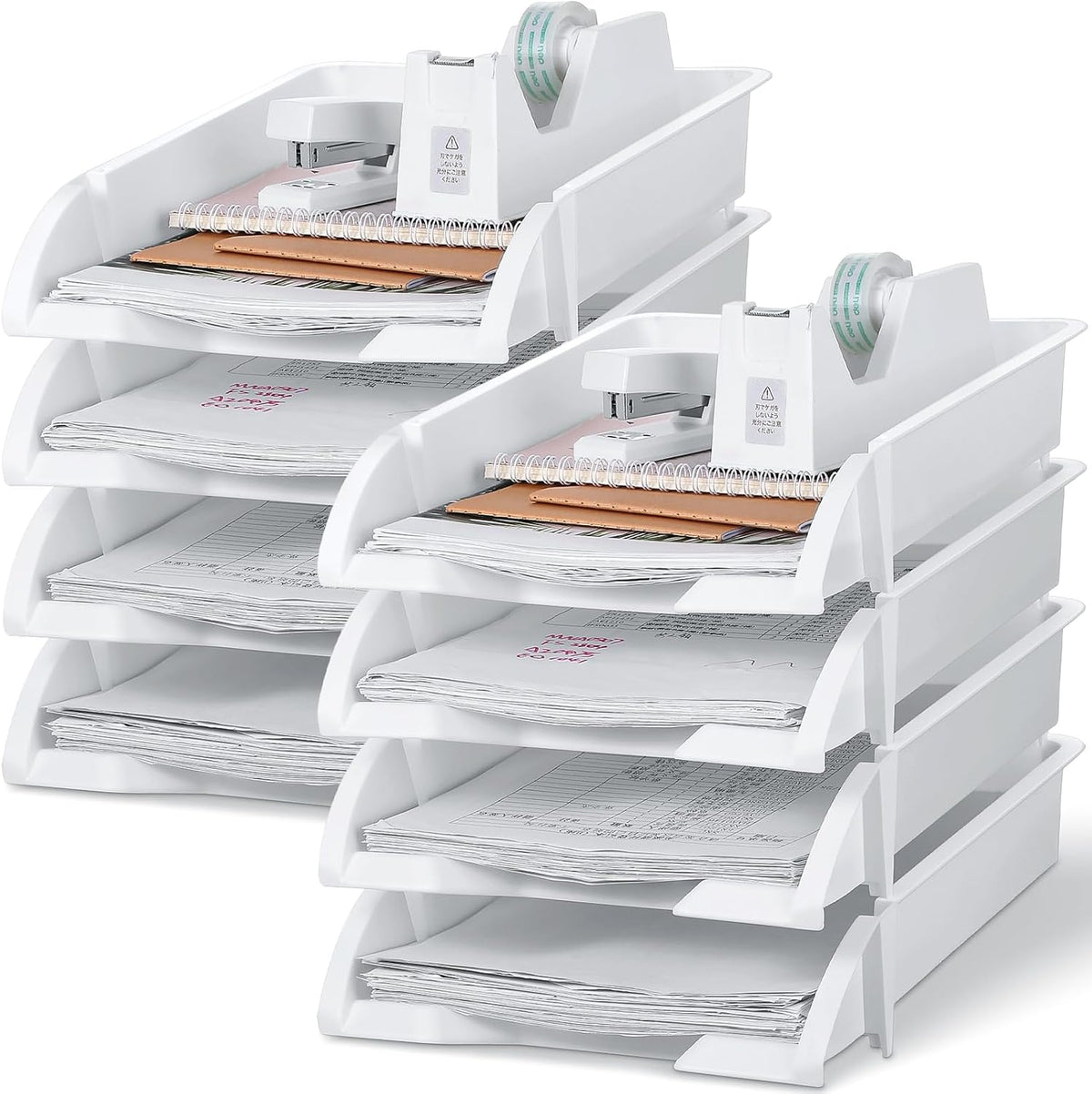 8 Pcs Stackable Paper Trays Organizer Letter Tray for Desk, Black