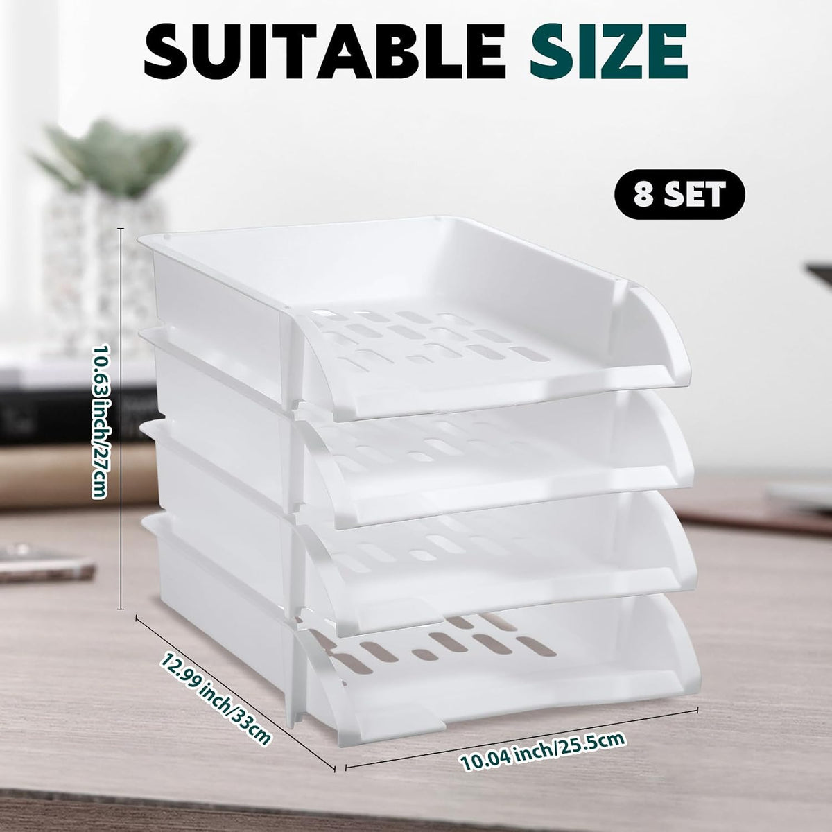 8 Pcs Stackable Paper Trays Organizer Letter Tray for Desk, Black