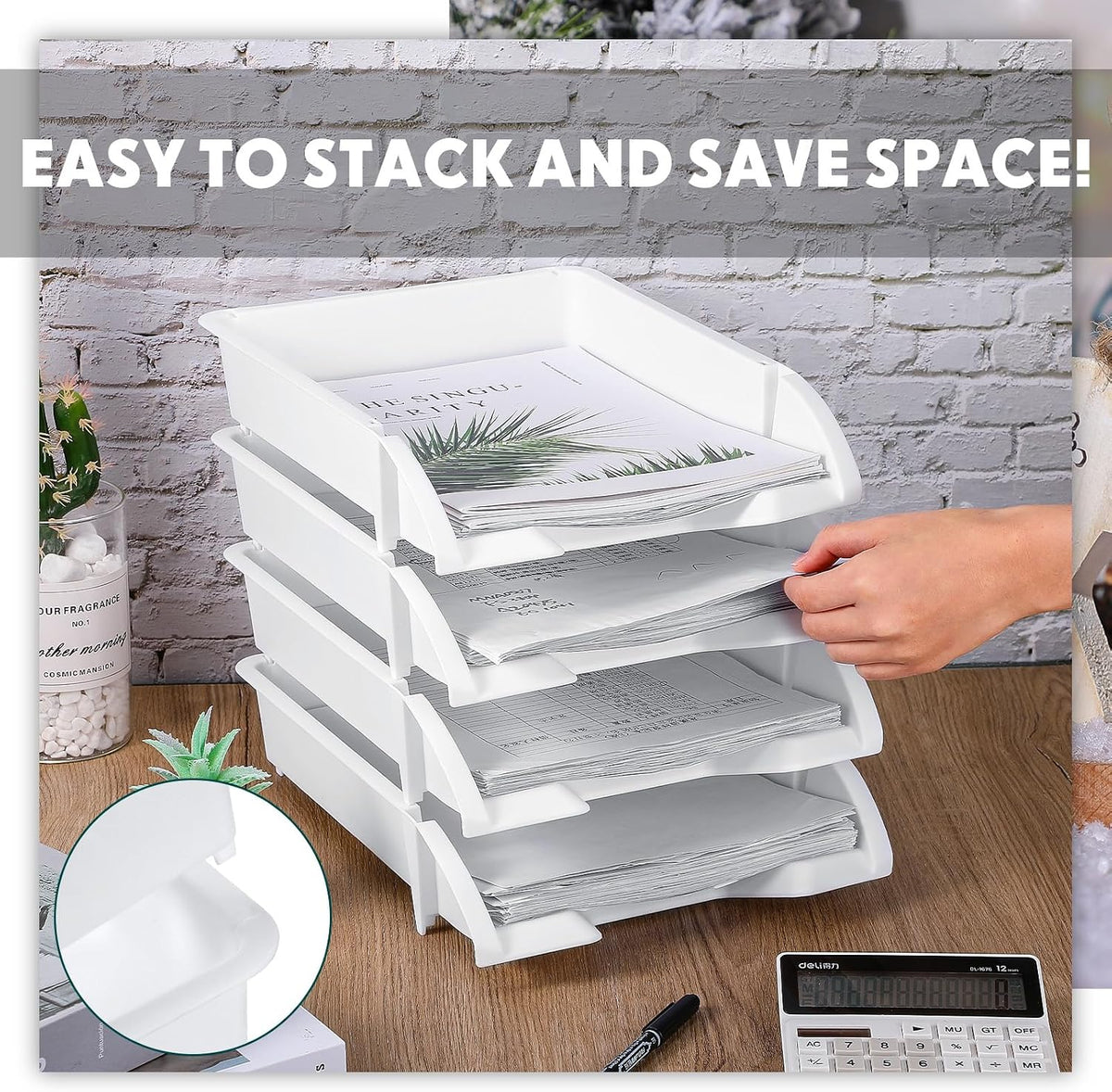 8 Pcs Stackable Paper Trays Organizer Letter Tray for Desk, Black