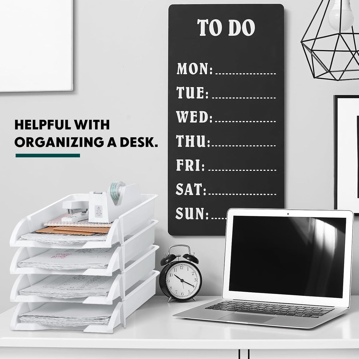 8 Pcs Stackable Paper Trays Organizer Letter Tray for Desk, Black