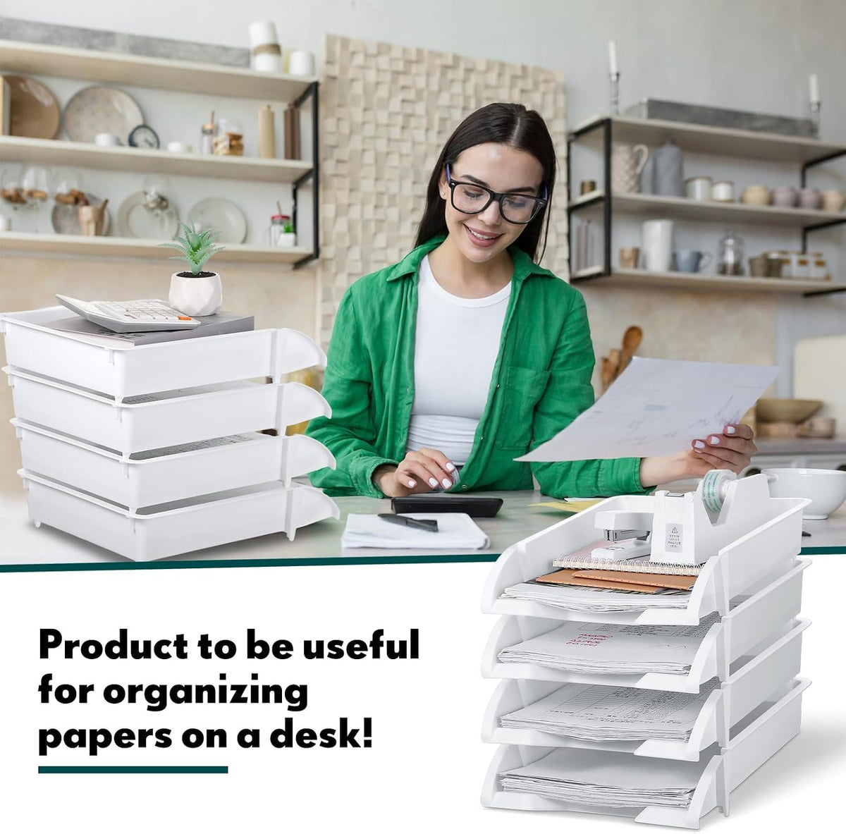 8 Pcs Stackable Paper Trays Organizer Letter Tray for Desk, Black