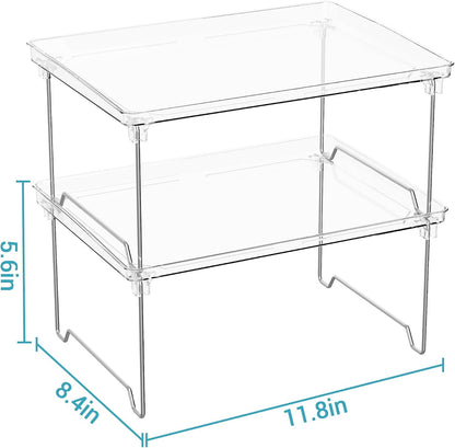 2 Pcs Cabinet Organizer Shelf, Stackable Kitchen Counter Shelves, Spice Rack,Countertop Organizers, Clear Plastic Storage Shelves Rack for Makeup,Bathroom,Cupboard,Desk,Pantry Organization