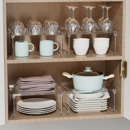 2 Pcs Cabinet Organizer Shelf, Stackable Kitchen Counter Shelves, Spice Rack,Countertop Organizers, Clear Plastic Storage Shelves Rack for Makeup,Bathroom,Cupboard,Desk,Pantry Organization