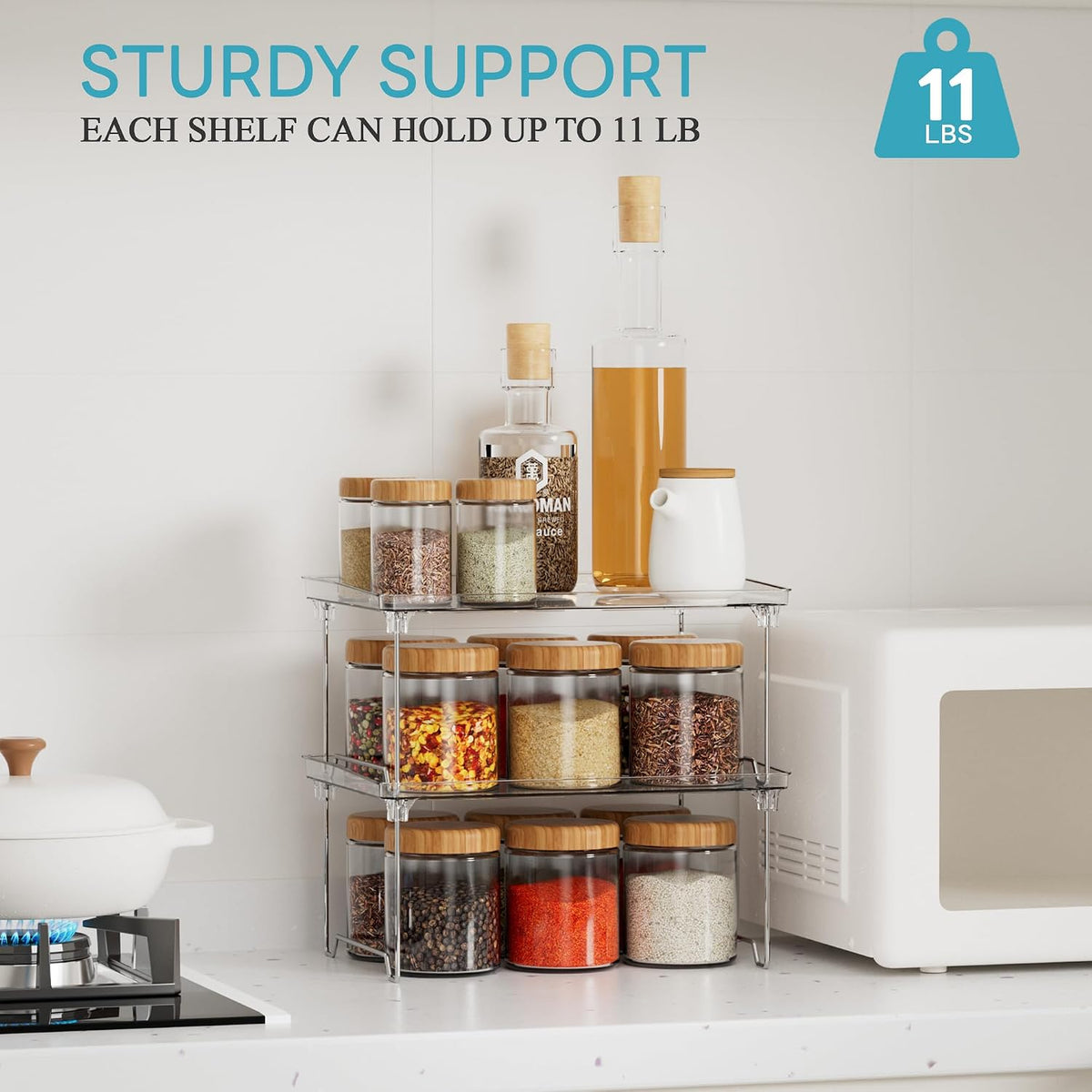 2 Pcs Cabinet Organizer Shelf, Stackable Kitchen Counter Shelves, Spice Rack,Countertop Organizers, Clear Plastic Storage Shelves Rack for Makeup,Bathroom,Cupboard,Desk,Pantry Organization