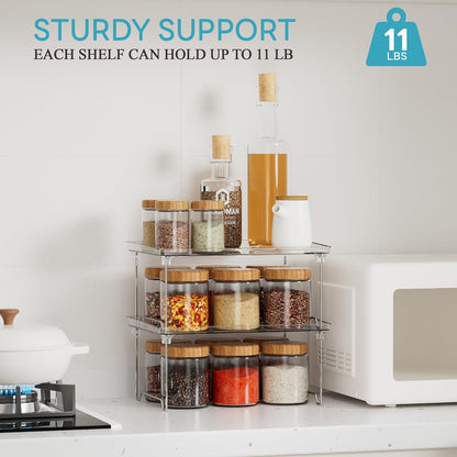2 Pcs Cabinet Organizer Shelf, Stackable Kitchen Counter Shelves, Spice Rack,Countertop Organizers, Clear Plastic Storage Shelves Rack for Makeup,Bathroom,Cupboard,Desk,Pantry Organization