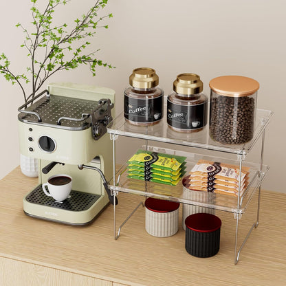 2 Pcs Cabinet Organizer Shelf, Stackable Kitchen Counter Shelves, Spice Rack,Countertop Organizers, Clear Plastic Storage Shelves Rack for Makeup,Bathroom,Cupboard,Desk,Pantry Organization