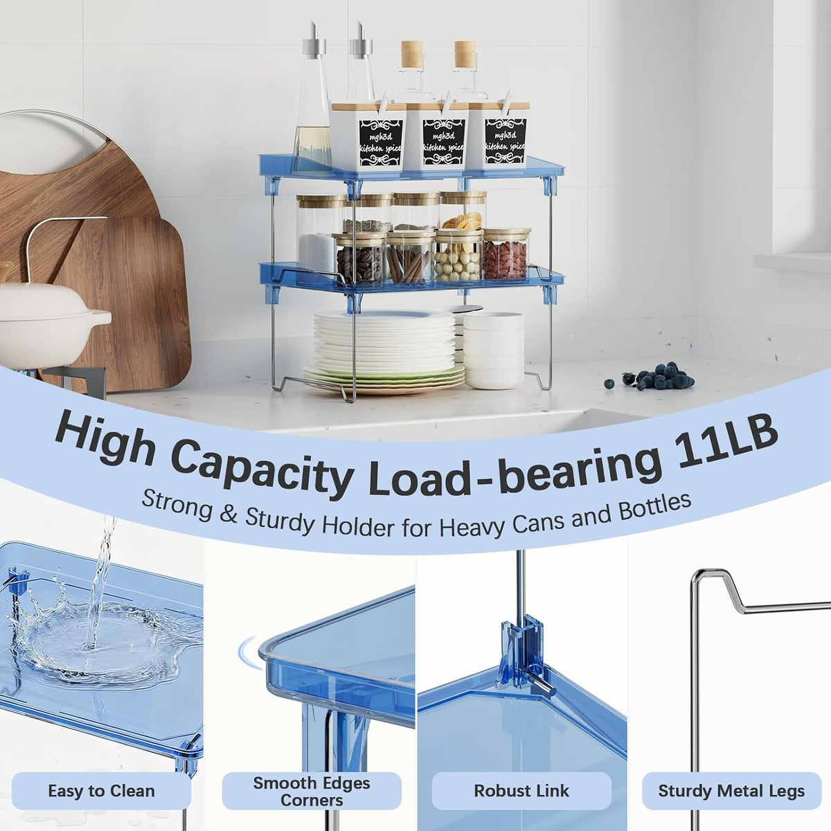 2 Pcs Cabinet Organizer Shelf, Stackable Kitchen Counter Shelves, Spice Rack,Countertop Organizers, Clear Plastic Storage Shelves Rack for Makeup,Bathroom,Cupboard,Desk,Pantry Organization