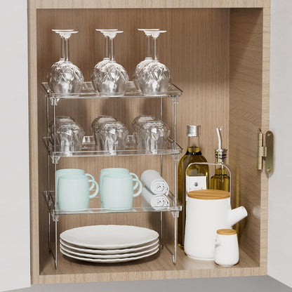2 Pcs Cabinet Organizer Shelf, Stackable Kitchen Counter Shelves, Spice Rack,Countertop Organizers, Clear Plastic Storage Shelves Rack for Makeup,Bathroom,Cupboard,Desk,Pantry Organization