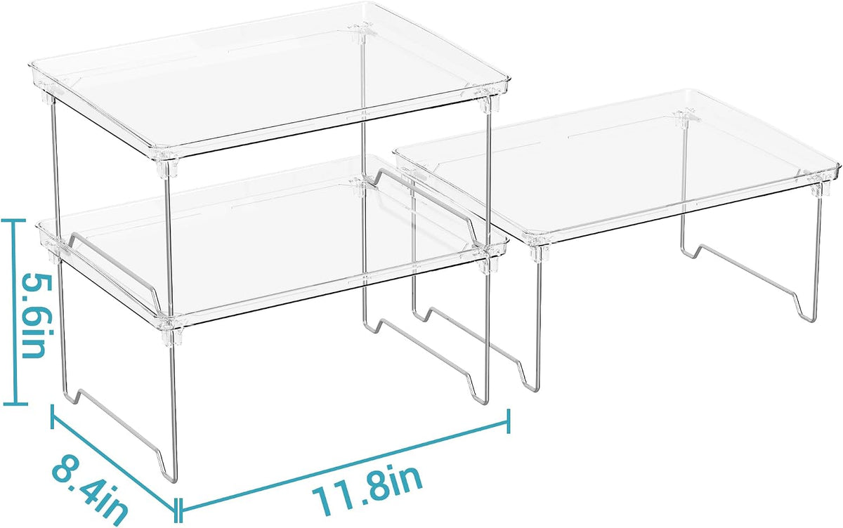 2 Pcs Cabinet Organizer Shelf, Stackable Kitchen Counter Shelves, Spice Rack,Countertop Organizers, Clear Plastic Storage Shelves Rack for Makeup,Bathroom,Cupboard,Desk,Pantry Organization
