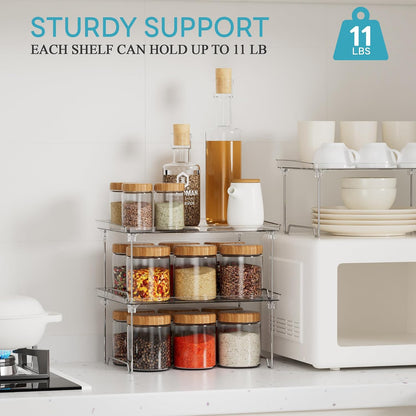 2 Pcs Cabinet Organizer Shelf, Stackable Kitchen Counter Shelves, Spice Rack,Countertop Organizers, Clear Plastic Storage Shelves Rack for Makeup,Bathroom,Cupboard,Desk,Pantry Organization