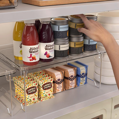 2 Pcs Cabinet Organizer Shelf, Stackable Kitchen Counter Shelves, Spice Rack,Countertop Organizers, Clear Plastic Storage Shelves Rack for Makeup,Bathroom,Cupboard,Desk,Pantry Organization