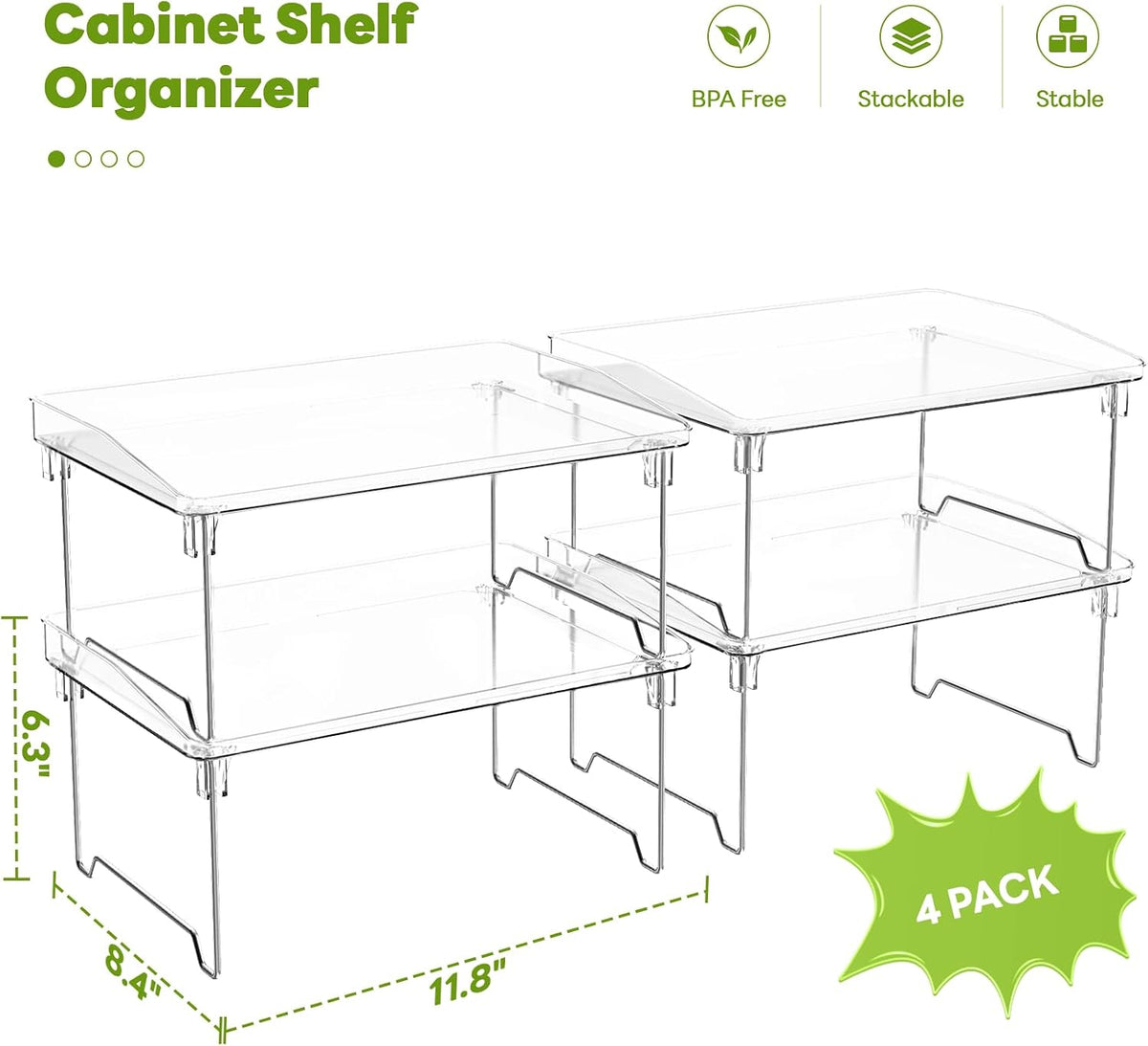 2 Pcs Cabinet Organizer Shelf, Stackable Kitchen Counter Shelves, Spice Rack,Countertop Organizers, Clear Plastic Storage Shelves Rack for Makeup,Bathroom,Cupboard,Desk,Pantry Organization