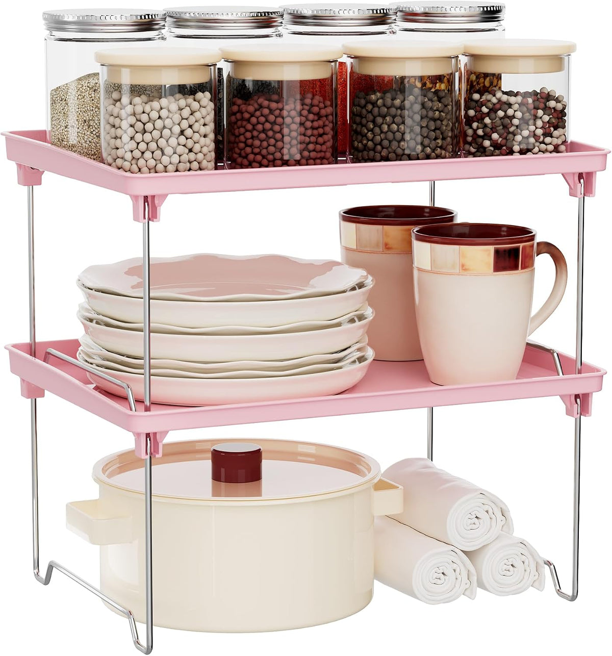 2 Pcs Cabinet Organizer Shelf, Stackable Kitchen Counter Shelves, Spice Rack,Countertop Organizers, Clear Plastic Storage Shelves Rack for Makeup,Bathroom,Cupboard,Desk,Pantry Organization