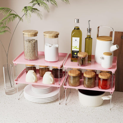 2 Pcs Cabinet Organizer Shelf, Stackable Kitchen Counter Shelves, Spice Rack,Countertop Organizers, Clear Plastic Storage Shelves Rack for Makeup,Bathroom,Cupboard,Desk,Pantry Organization