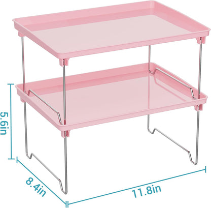 2 Pcs Cabinet Organizer Shelf, Stackable Kitchen Counter Shelves, Spice Rack,Countertop Organizers, Clear Plastic Storage Shelves Rack for Makeup,Bathroom,Cupboard,Desk,Pantry Organization