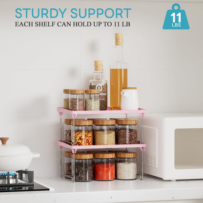 2 Pcs Cabinet Organizer Shelf, Stackable Kitchen Counter Shelves, Spice Rack,Countertop Organizers, Clear Plastic Storage Shelves Rack for Makeup,Bathroom,Cupboard,Desk,Pantry Organization