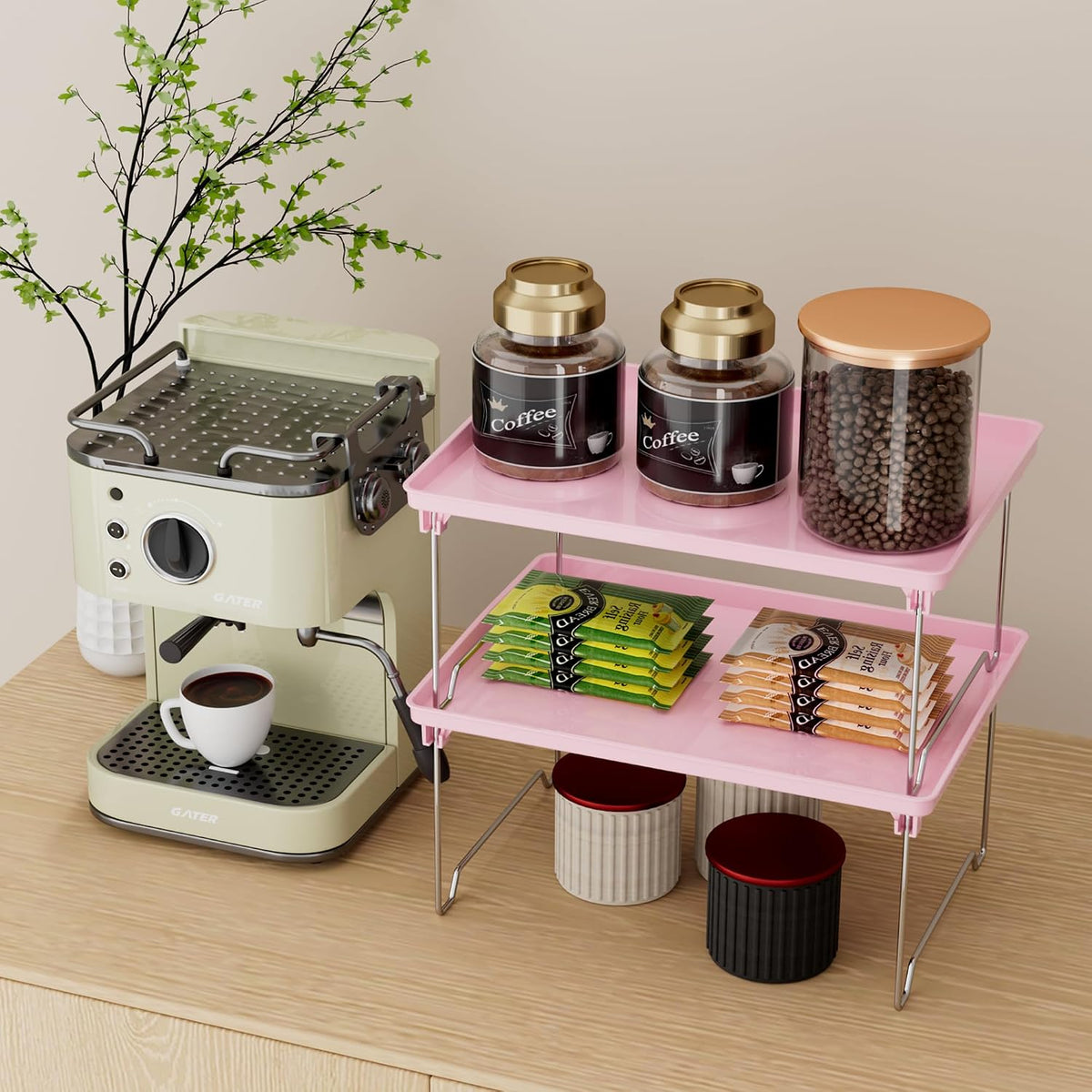 2 Pcs Cabinet Organizer Shelf, Stackable Kitchen Counter Shelves, Spice Rack,Countertop Organizers, Clear Plastic Storage Shelves Rack for Makeup,Bathroom,Cupboard,Desk,Pantry Organization
