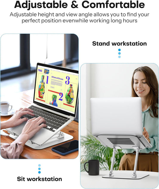 Laptop Stand, Adjustable Metal Foldable Riser 10-17.2", Silver