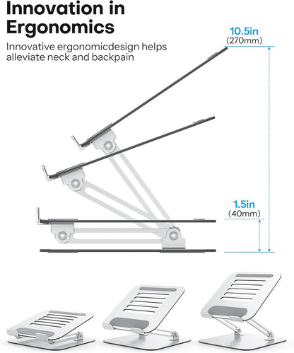 Laptop Stand, Adjustable Metal Foldable Riser 10-17.2", Silver