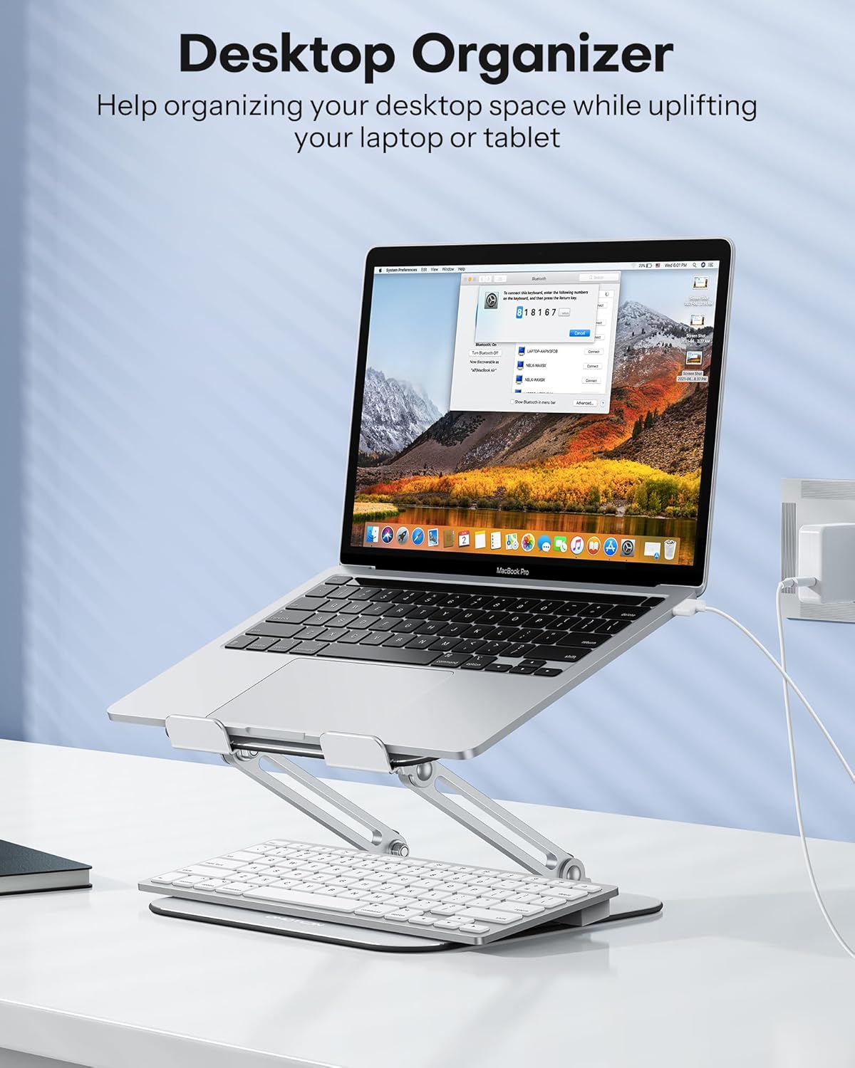Laptop Stand, Adjustable Metal Foldable Riser 10-17.2", Silver