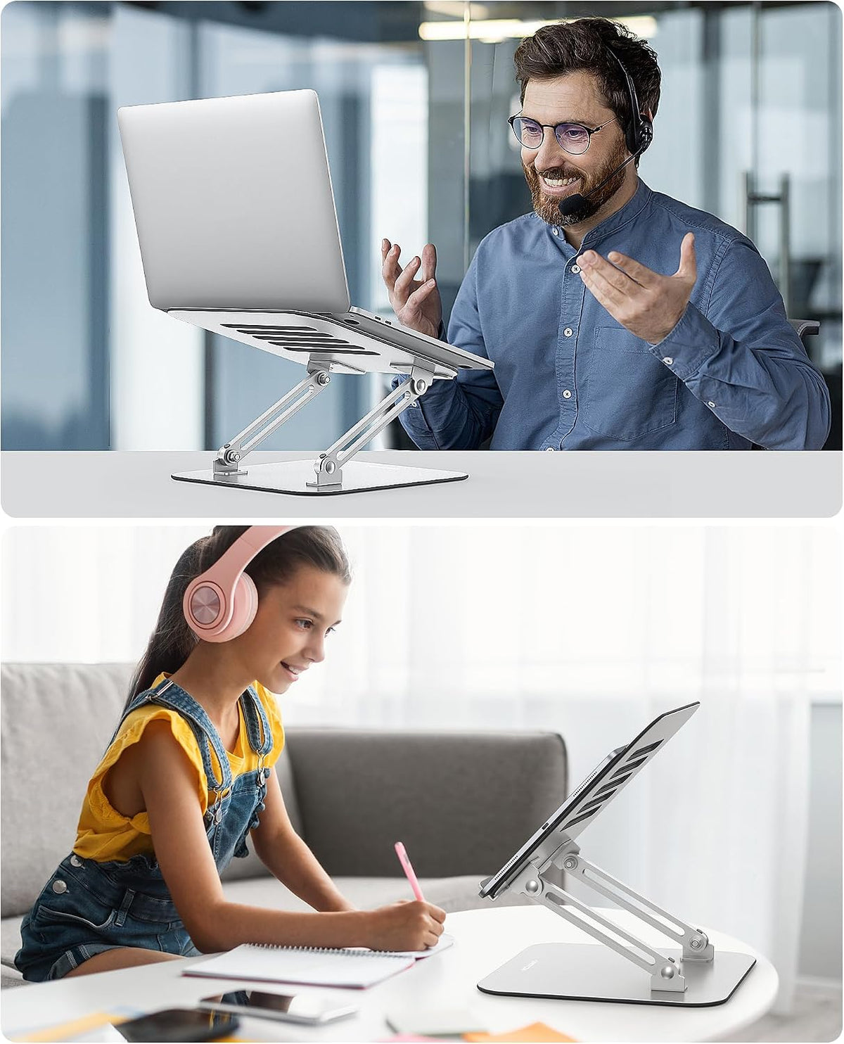 Laptop Stand, Adjustable Metal Foldable Riser 10-17.2", Silver
