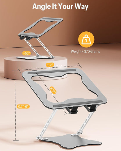 Laptop Stand, Adjustable Metal Foldable Riser 10-17.2", Silver