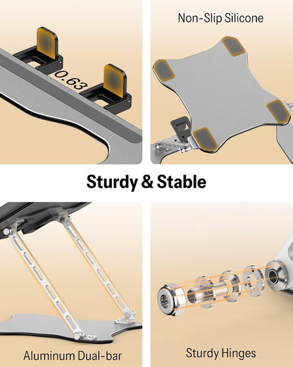 Laptop Stand, Adjustable Metal Foldable Riser 10-17.2", Silver