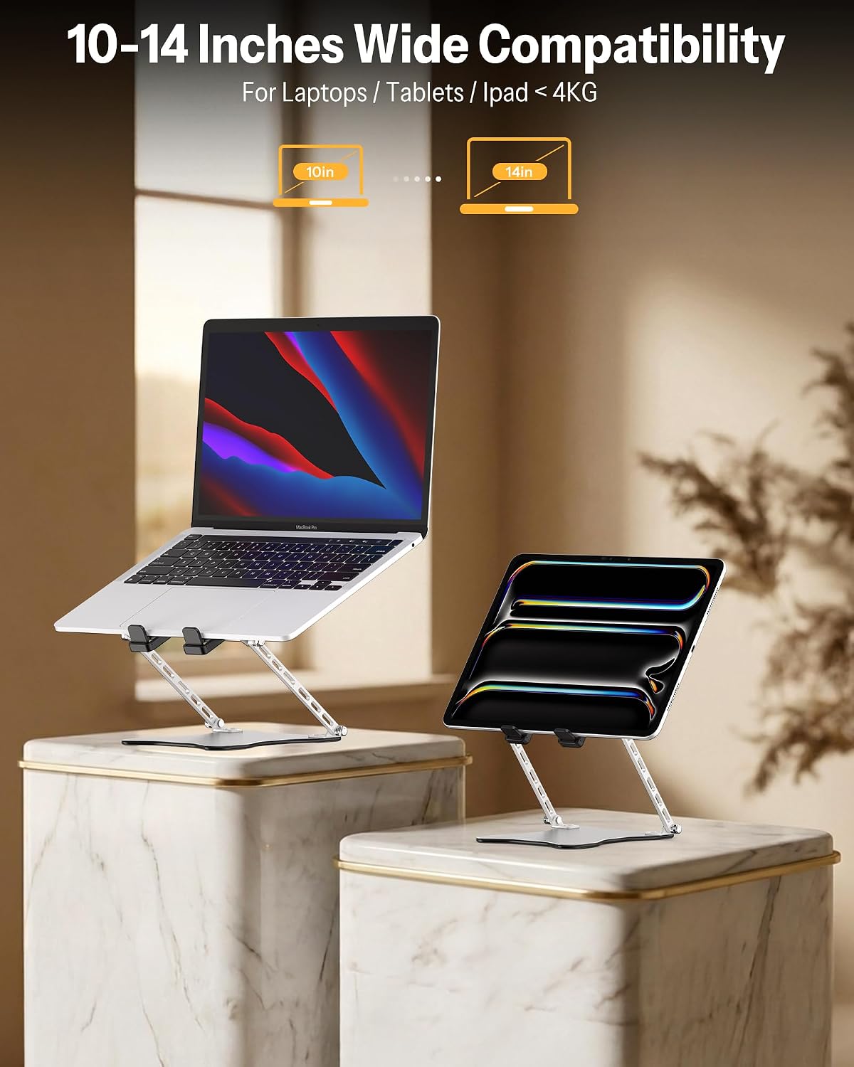 Laptop Stand, Adjustable Metal Foldable Riser 10-17.2", Silver