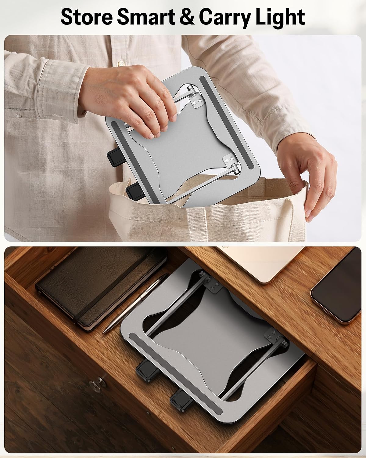 Laptop Stand, Adjustable Metal Foldable Riser 10-17.2", Silver