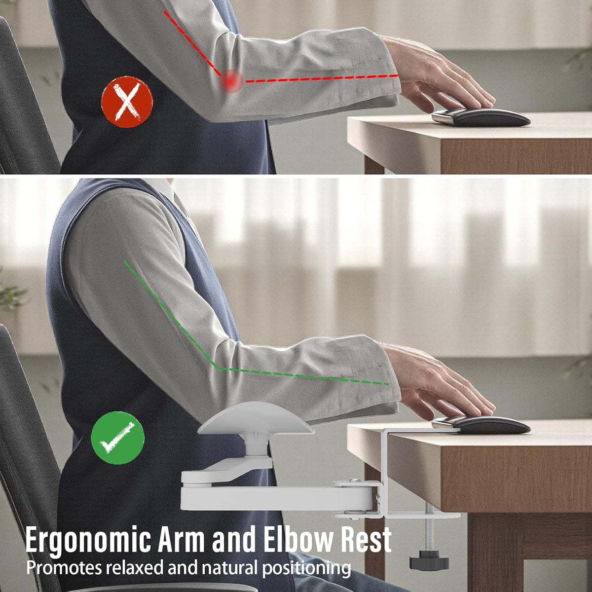Ergonomic Arm/Elbow Rest for Desk, White