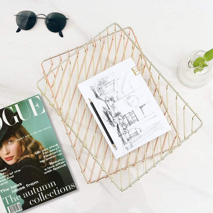 Gold Paper Basket Tray Wire Letter Tray Desktop Organizer Basket