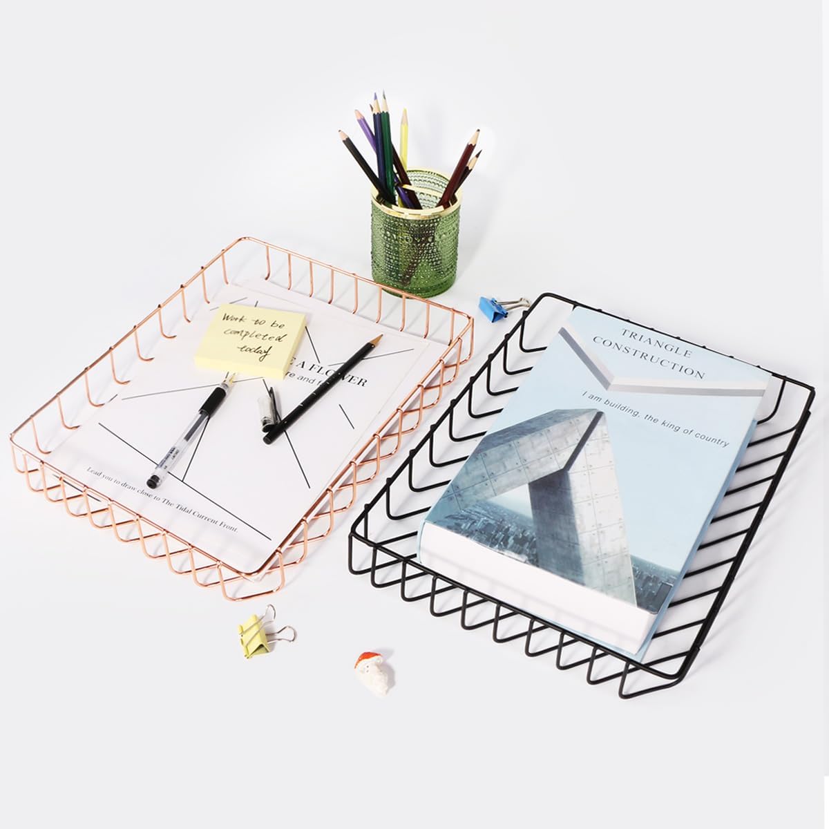 Gold Paper Basket Tray Wire Letter Tray Desktop Organizer Basket