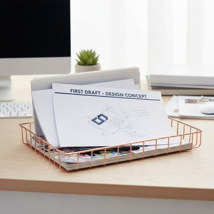 Gold Paper Basket Tray Wire Letter Tray Desktop Organizer Basket