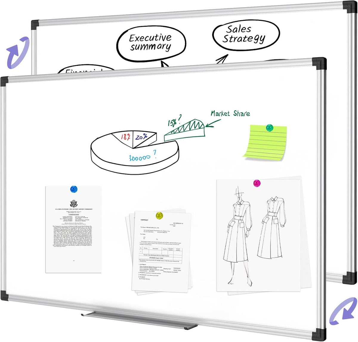 Magnetic Dry Erase Board/Whiteboard, 36 X 24 Inches Double Sided White Board, Silver Aluminium Frame