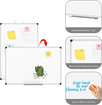 Magnetic Dry Erase Board/Whiteboard, 36 X 24 Inches Double Sided White Board, Silver Aluminium Frame