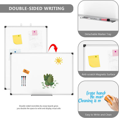 Magnetic Dry Erase Board/Whiteboard, 36 X 24 Inches Double Sided White Board, Silver Aluminium Frame