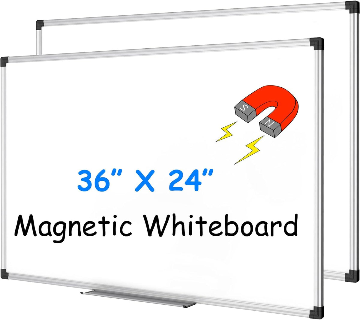 Magnetic Dry Erase Board/Whiteboard, 36 X 24 Inches Double Sided White Board, Silver Aluminium Frame