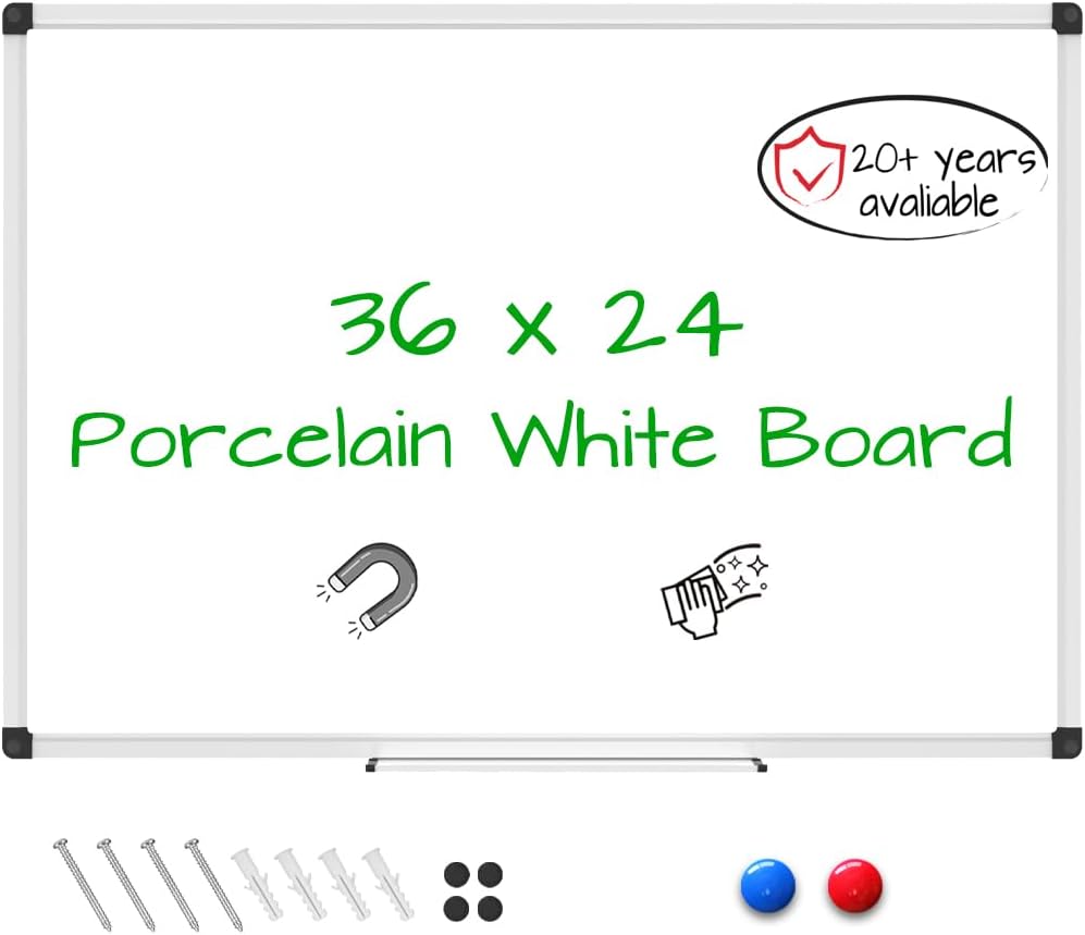 Magnetic Dry Erase Board/Whiteboard, 36 X 24 Inches Double Sided White Board, Silver Aluminium Frame