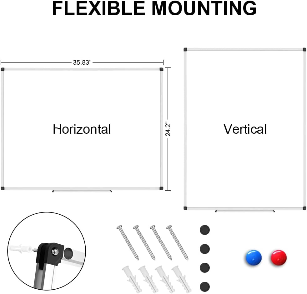 Magnetic Dry Erase Board/Whiteboard, 36 X 24 Inches Double Sided White Board, Silver Aluminium Frame