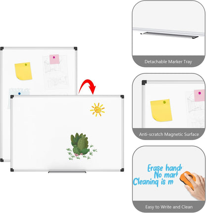 Magnetic Dry Erase Board/Whiteboard, 36 X 24 Inches Double Sided White Board, Silver Aluminium Frame