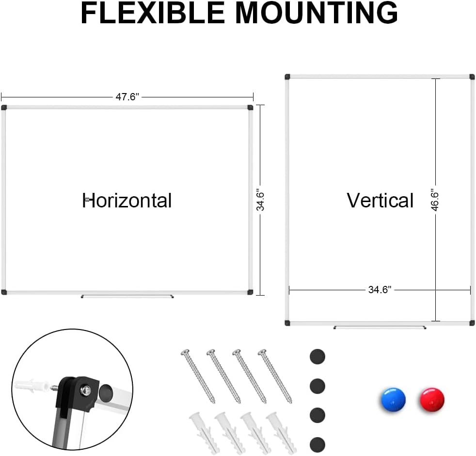 Magnetic Dry Erase Board/Whiteboard, 36 X 24 Inches Double Sided White Board, Silver Aluminium Frame