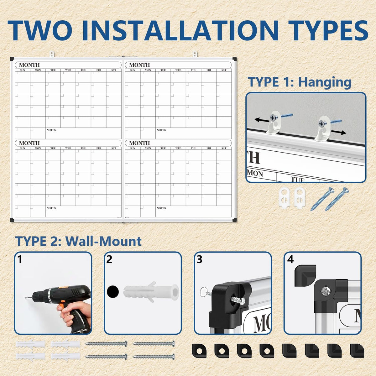Magnetic Dry Erase Board/Whiteboard, 36 X 24 Inches Double Sided White Board, Silver Aluminium Frame
