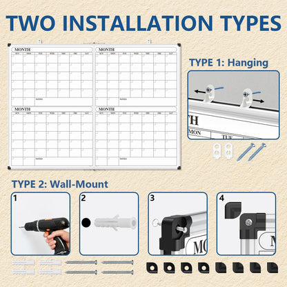 Magnetic Dry Erase Board/Whiteboard, 36 X 24 Inches Double Sided White Board, Silver Aluminium Frame
