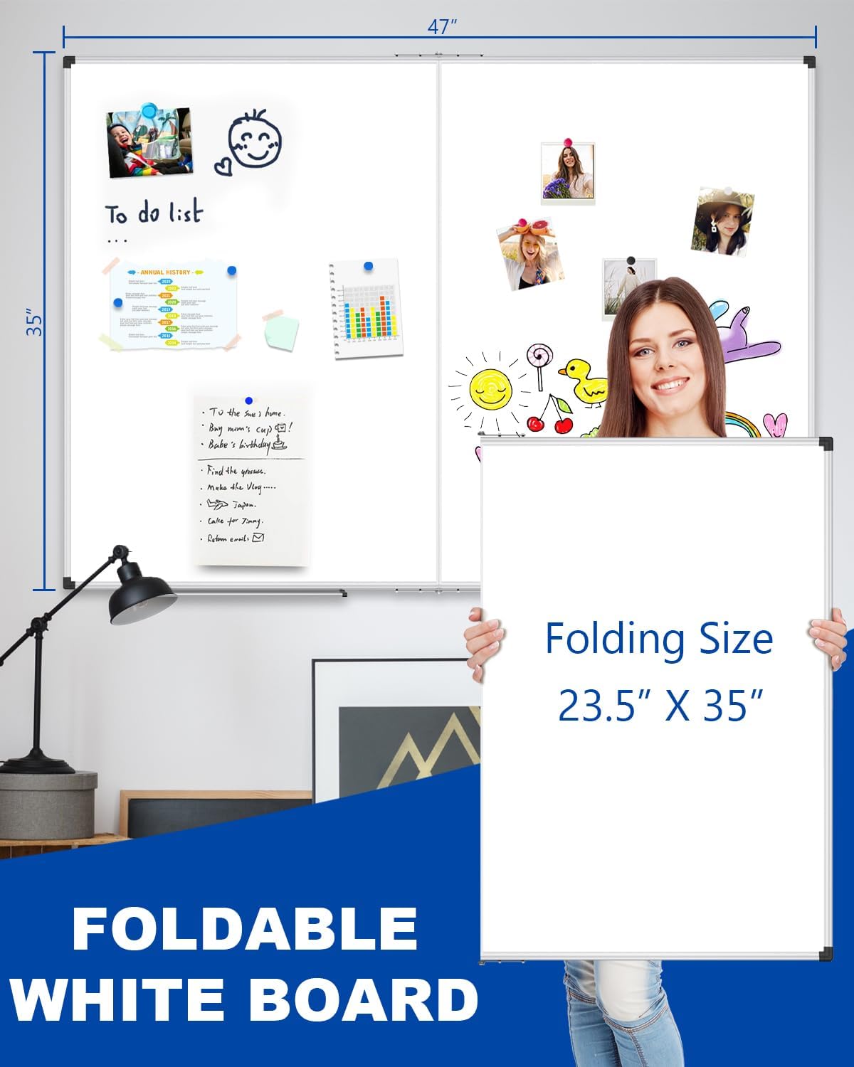 Magnetic Dry Erase Board/Whiteboard, 36 X 24 Inches Double Sided White Board, Silver Aluminium Frame