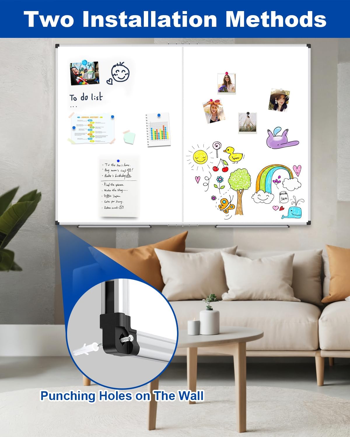 Magnetic Dry Erase Board/Whiteboard, 36 X 24 Inches Double Sided White Board, Silver Aluminium Frame
